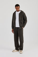 Embroidered Knitted Zip Hoodie & Jogger - Chocolate