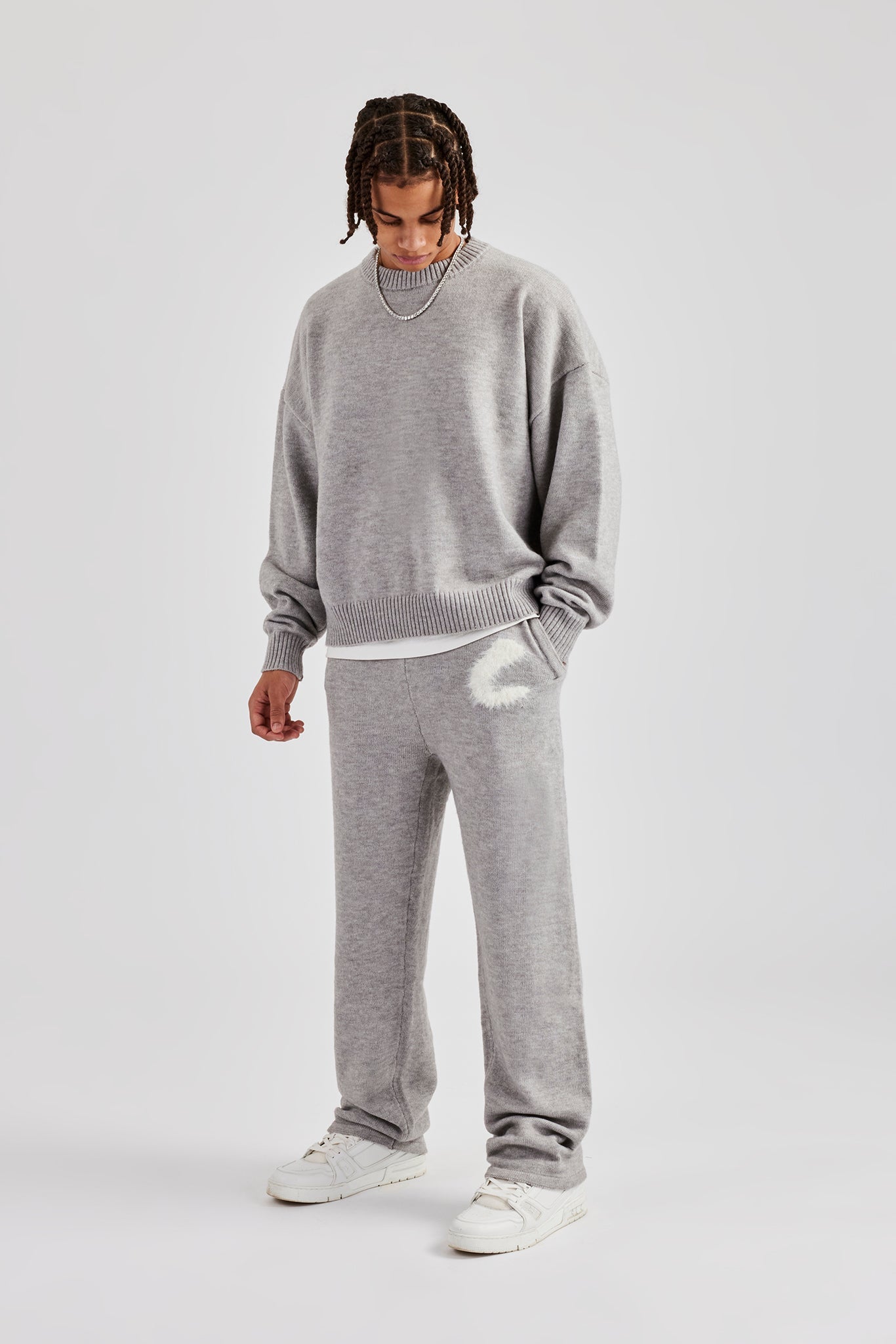 Fluffy Intarsia C Jogger - Grey