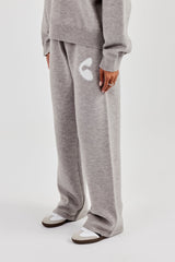 Fluffy Intarsia Wide Leg Jogger - Grey