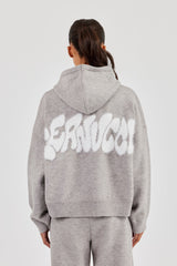Fluffy Intarsia Boxy Hoodie - Grey