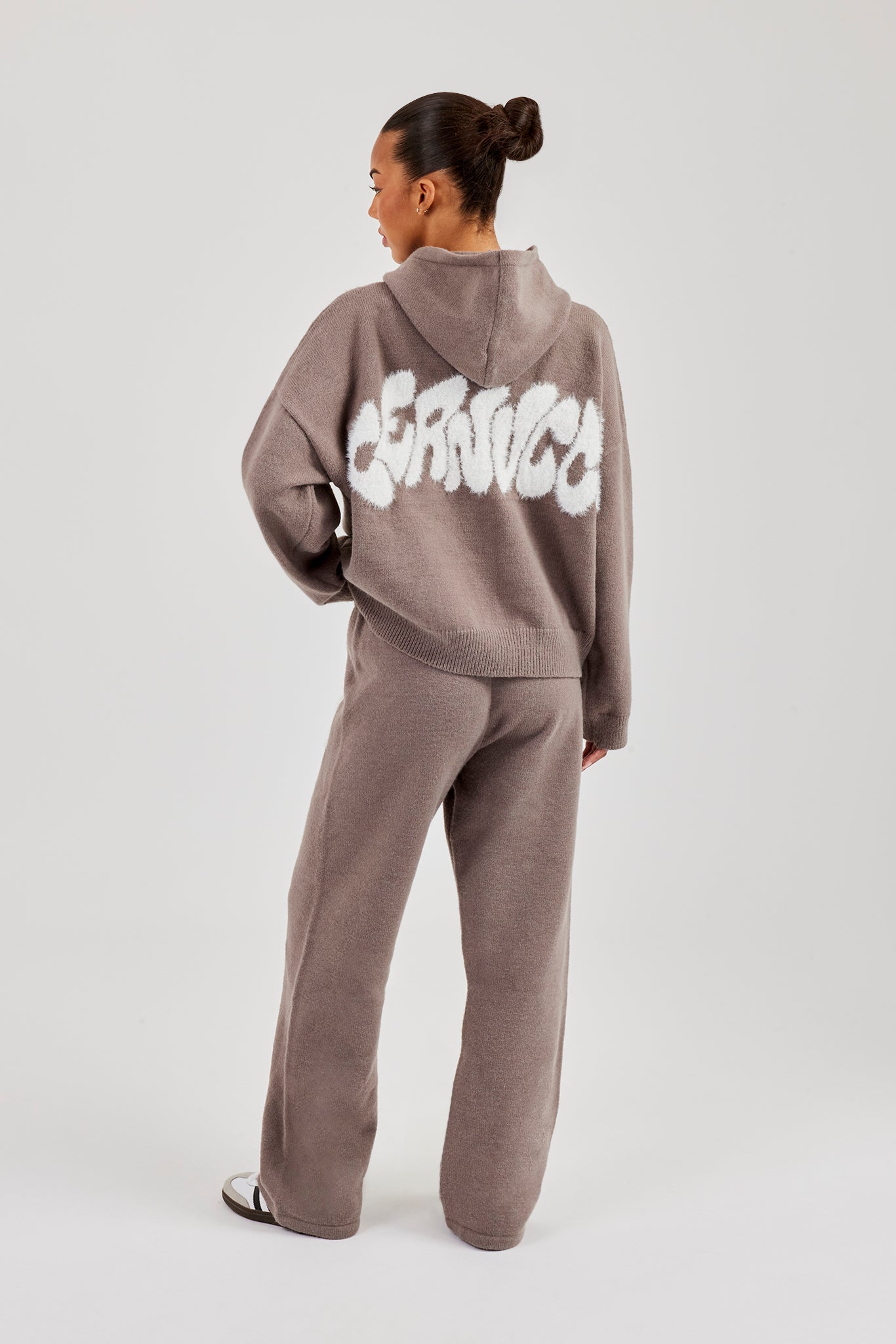 Fluffy Intarsia Boxy Hoodie - Taupe