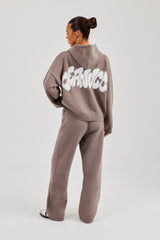 Fluffy Intarsia Boxy Hoodie - Taupe