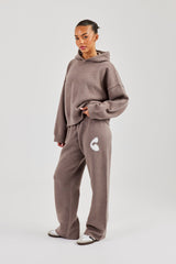 Fluffy Intarsia Boxy Hoodie - Taupe