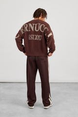 Textured Knit Printed Sweatshirt - Chocolate