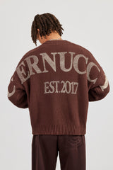 Textured Knit Printed Sweatshirt - Chocolate