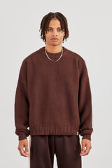 Textured Knit Printed Sweatshirt - Chocolate