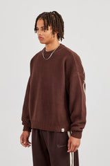 Textured Knit Printed Sweatshirt - Chocolate