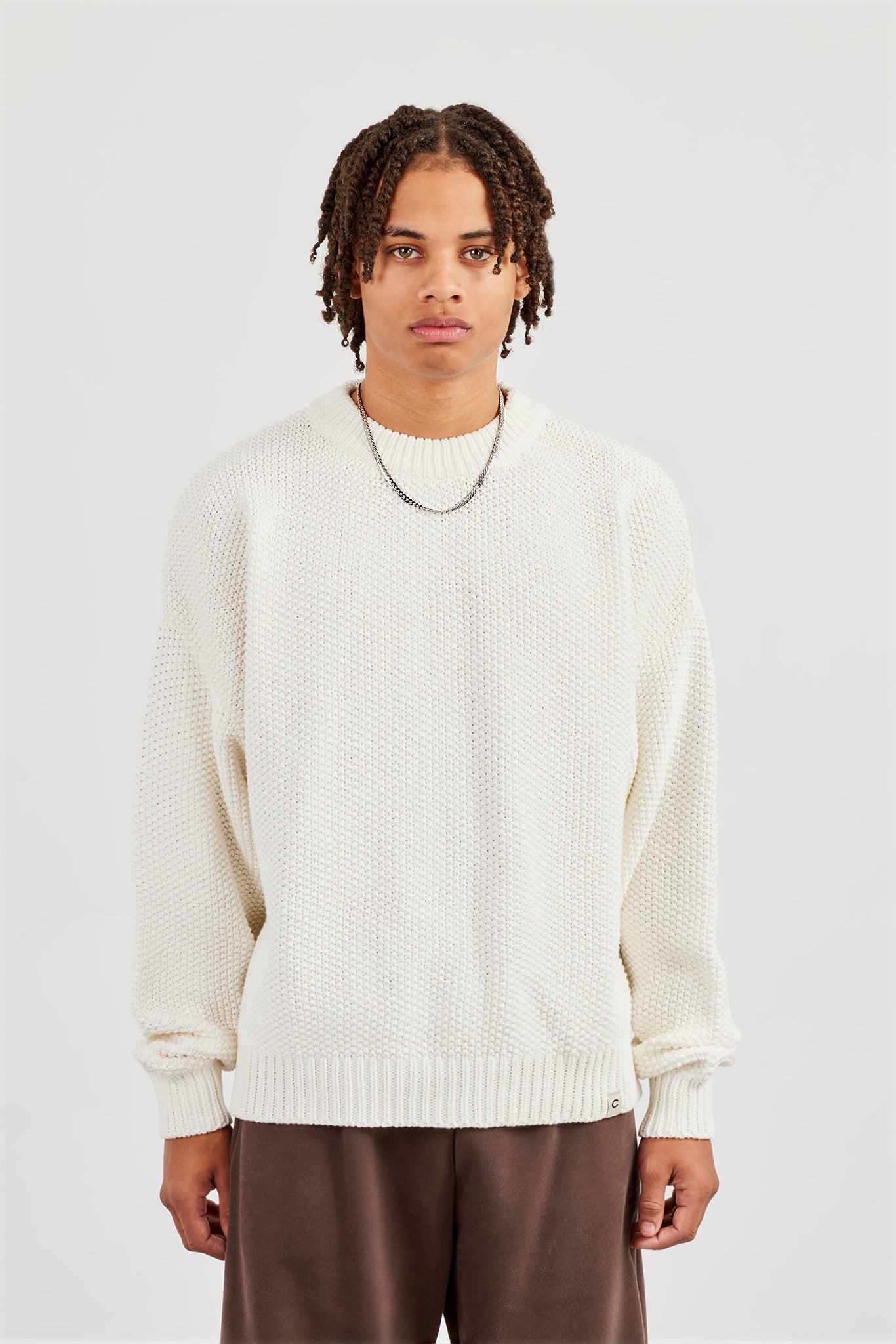 Textured Knit Printed Sweatshirt - Off White