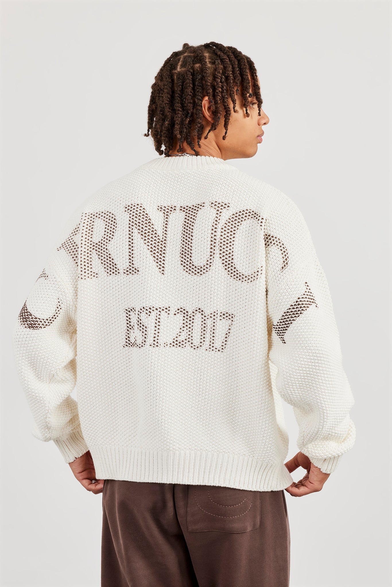 Textured Knit Printed Sweatshirt - Off White