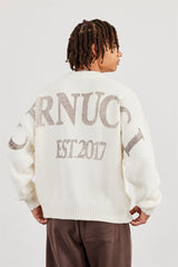 Textured Knit Printed Sweatshirt - Off White