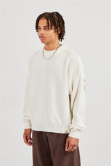 Textured Knit Printed Sweatshirt - Off White