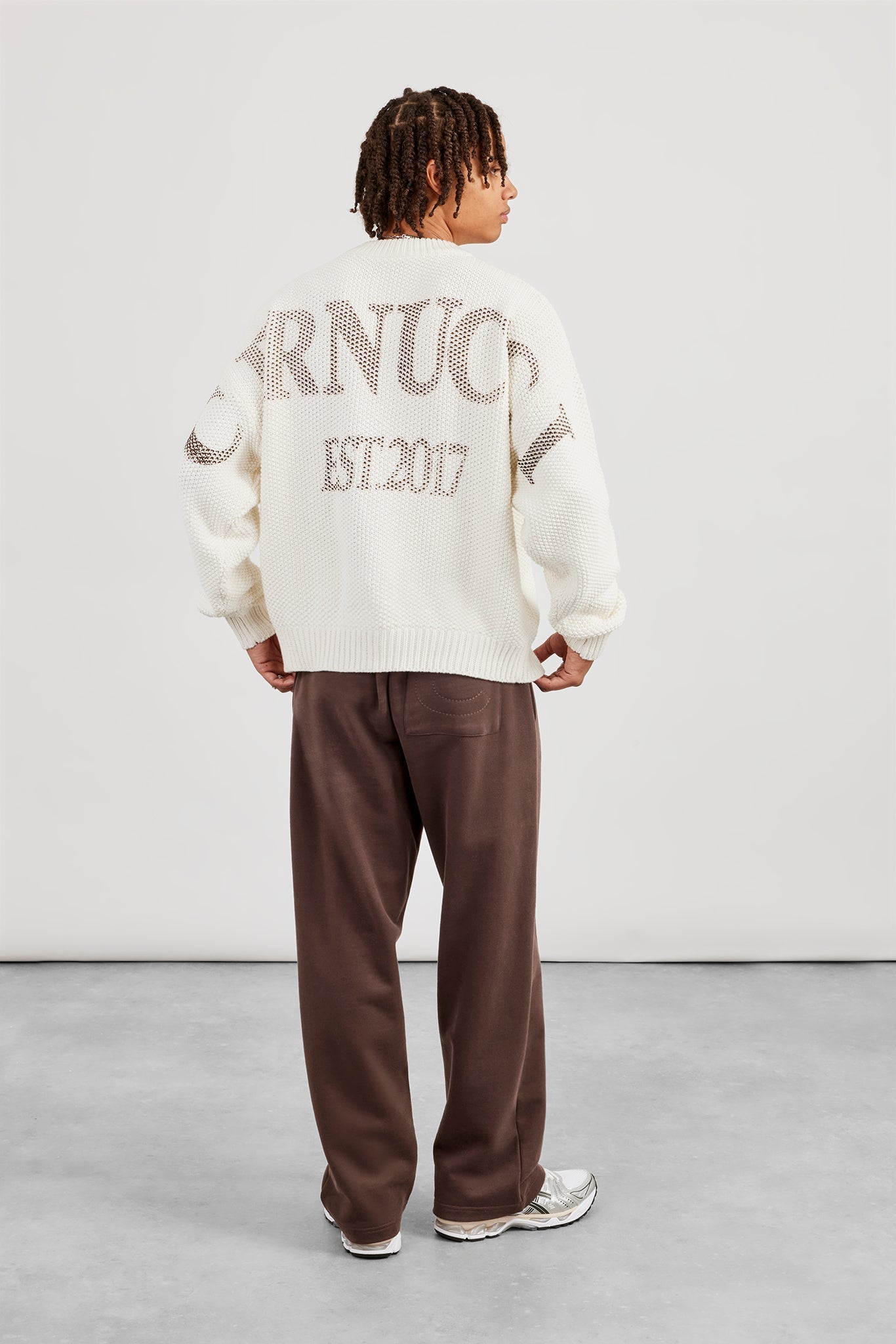 Textured Knit Printed Sweatshirt - Off White