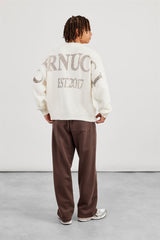 Textured Knit Printed Sweatshirt - Off White