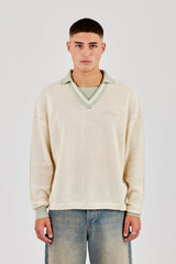 Knitted Cernucci Long Sleeve Polo - Green