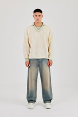 Knitted Cernucci Long Sleeve Polo - Green