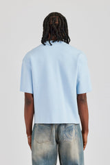 Premium Knitted Short Sleeve Boxy T-Shirt - Powder Blue