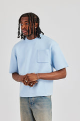 Premium Knitted Short Sleeve Boxy T-Shirt - Powder Blue