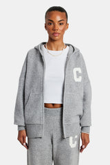 Hooded Zip Through Knitted Jumper - Grey