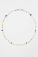 Freshwater Pearl and Iced Evil Eye Necklace