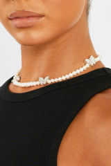 Freshwater Pearl and Iced Butterfly Necklace