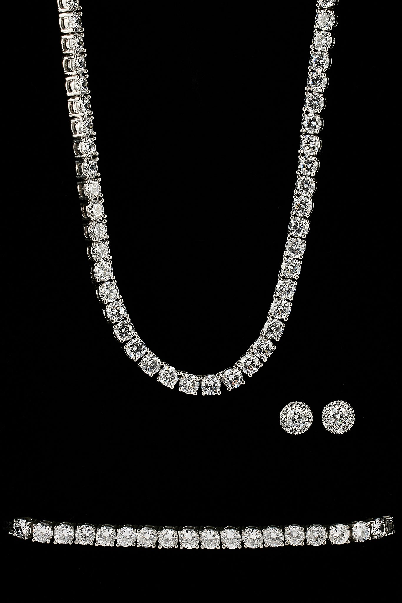 Moissanite Tennis Chain, Bracelet & Cluster Stud - 5mm