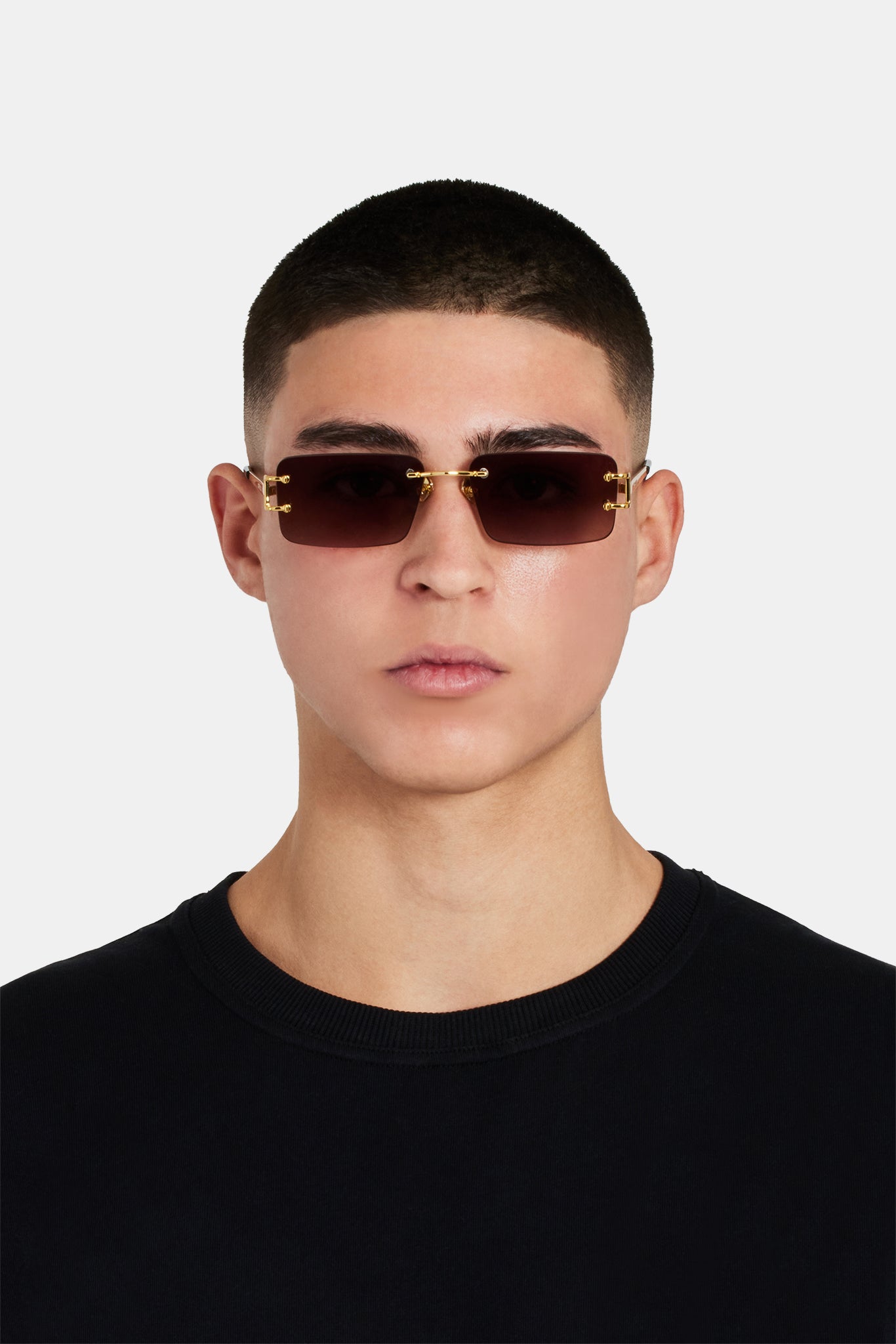 Metal Rectangle Lense Sunglasses - Brown