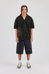 Rhinestone Palm Shirt - Black