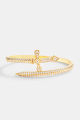 Gold Plated Iced CZ Pave Cross Bangle