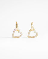 Iced Pave Heart Hoop Earrings - Gold