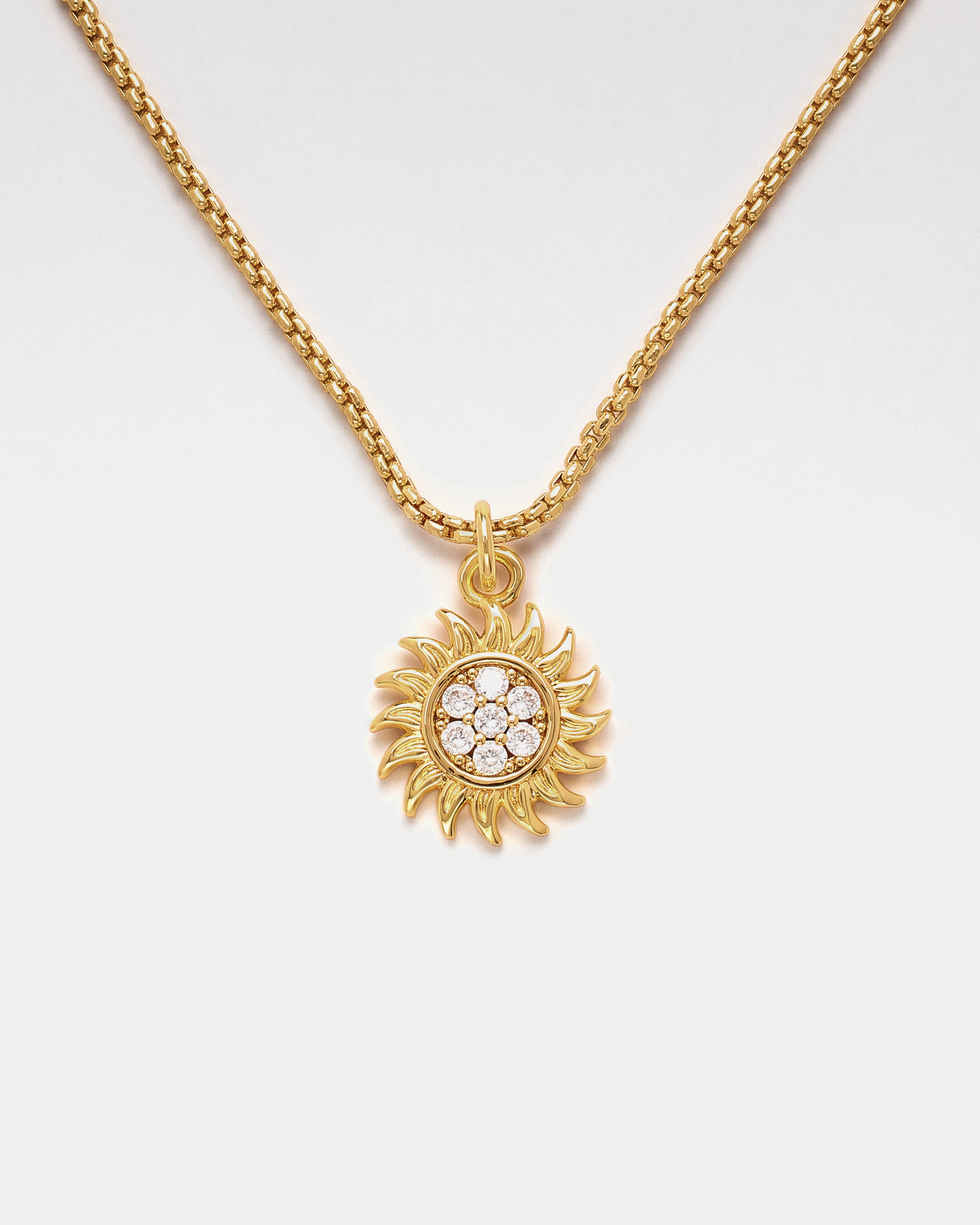 Iced Sunburst Box Chain Halskette, Gold