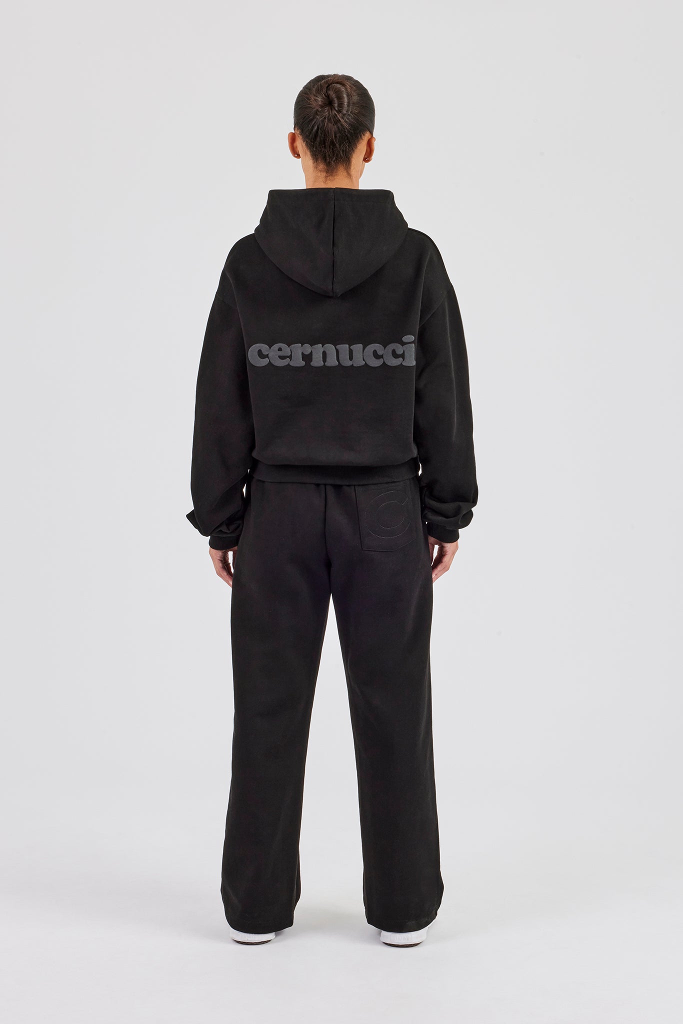 Cernucci Bubble Boxy Hoodie & Wide Leg Jogger - Black
