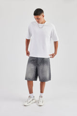 Rhinestone Denim Bermuda Jort - Washed Grey