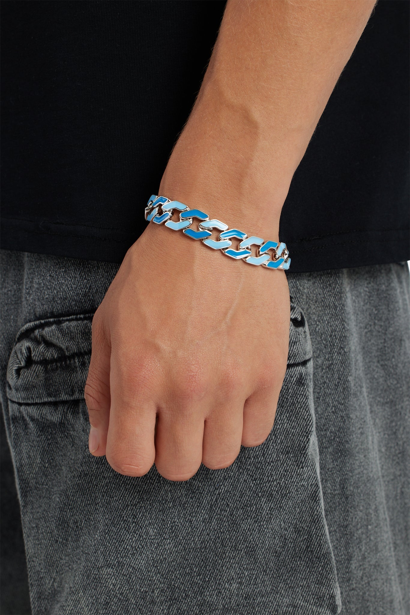 Mixed Enamel And Polished Cuban Bracelet - 12mm