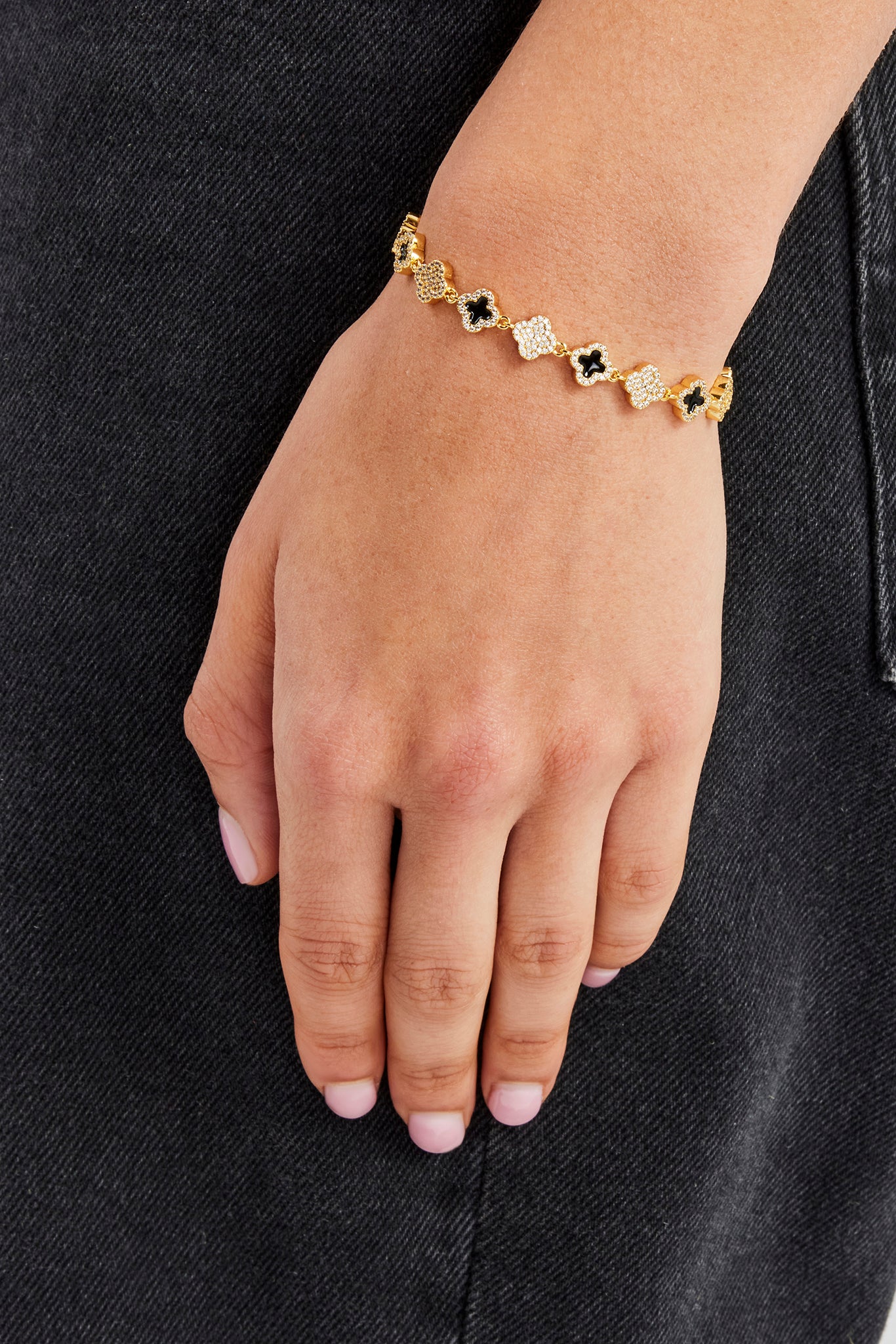 Iced & Black Enamel Motif Bracelet - 8mm