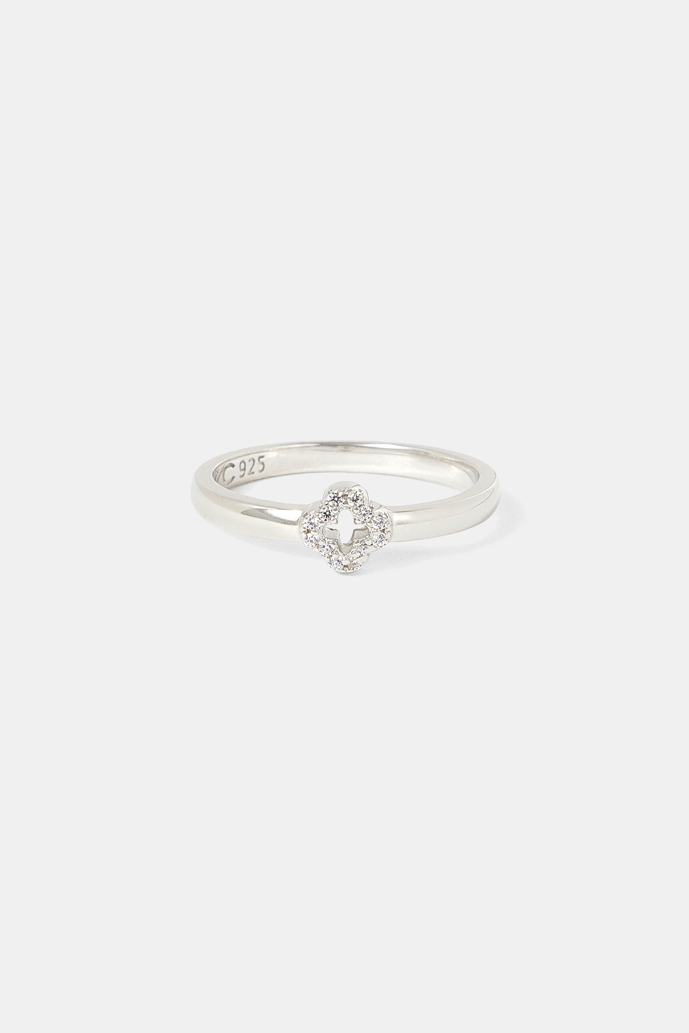 Iced Motif Outline Band Ring - 6mm - White