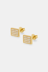 Iced Pave Rectangular Stud Earrings - 10mm - Gold
