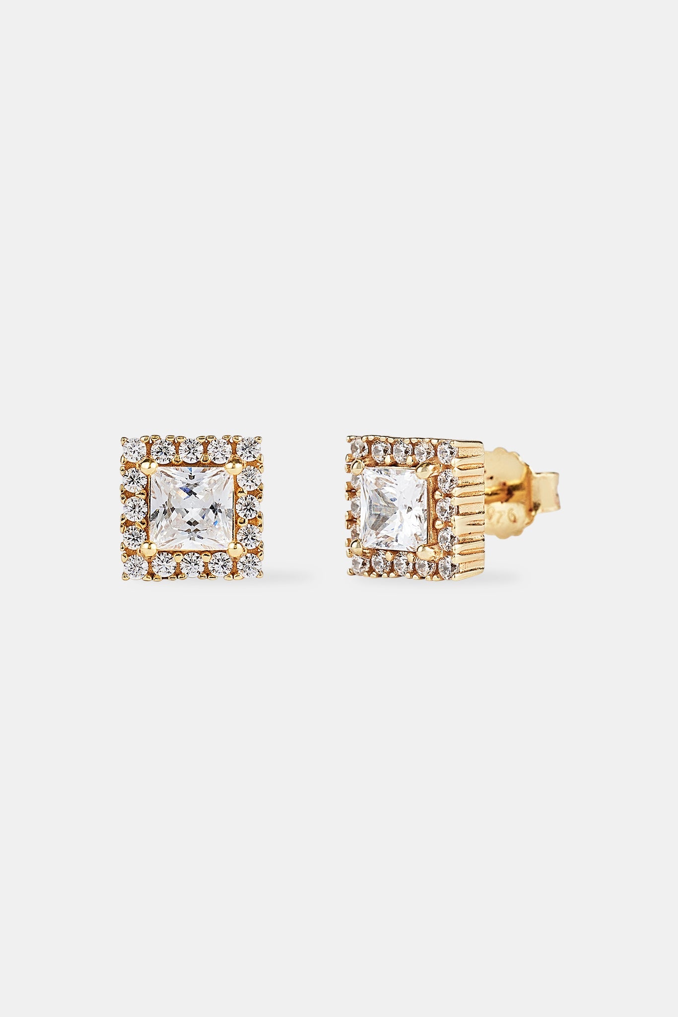 Iced Square Cluster Stud Earrings - Gold - 8mm