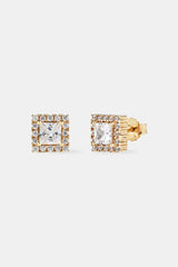 Iced Square Cluster Stud Earrings - Gold - 8mm