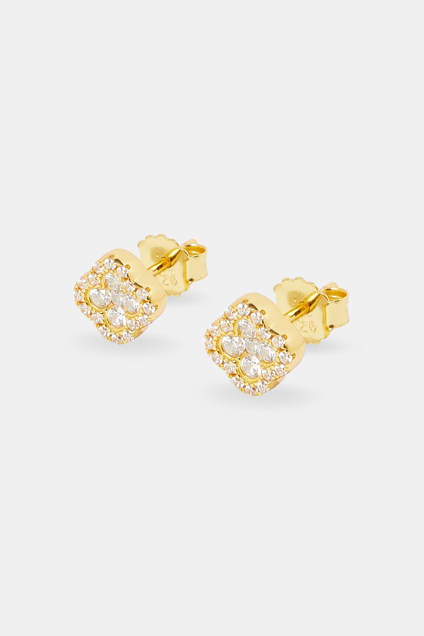 Iced Motif Stud Earrings - 8mm - Gold