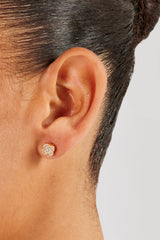 Iced Motif Stud Earrings - 8mm - Gold