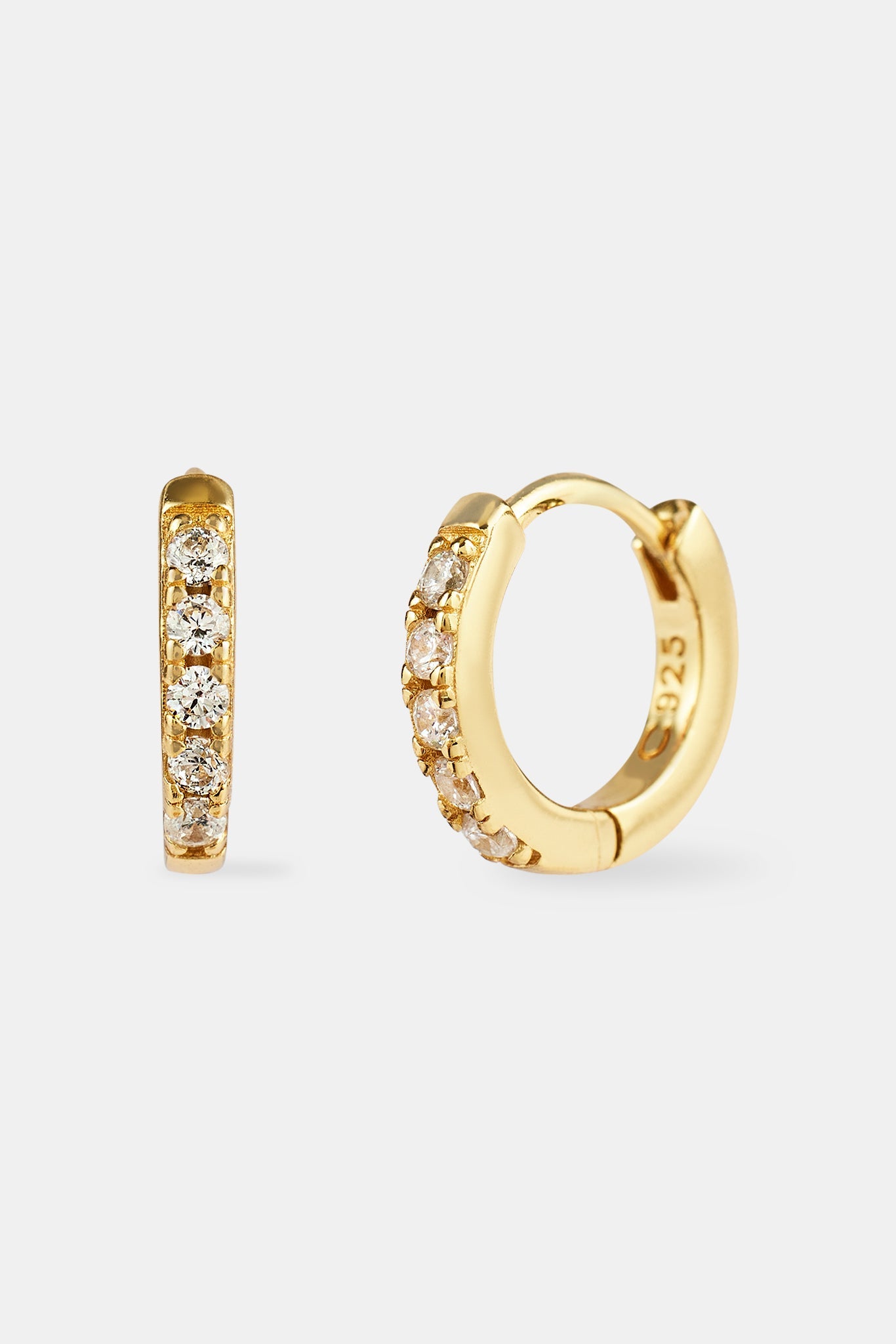 Iced Thin Huggie Earrings - 12mm