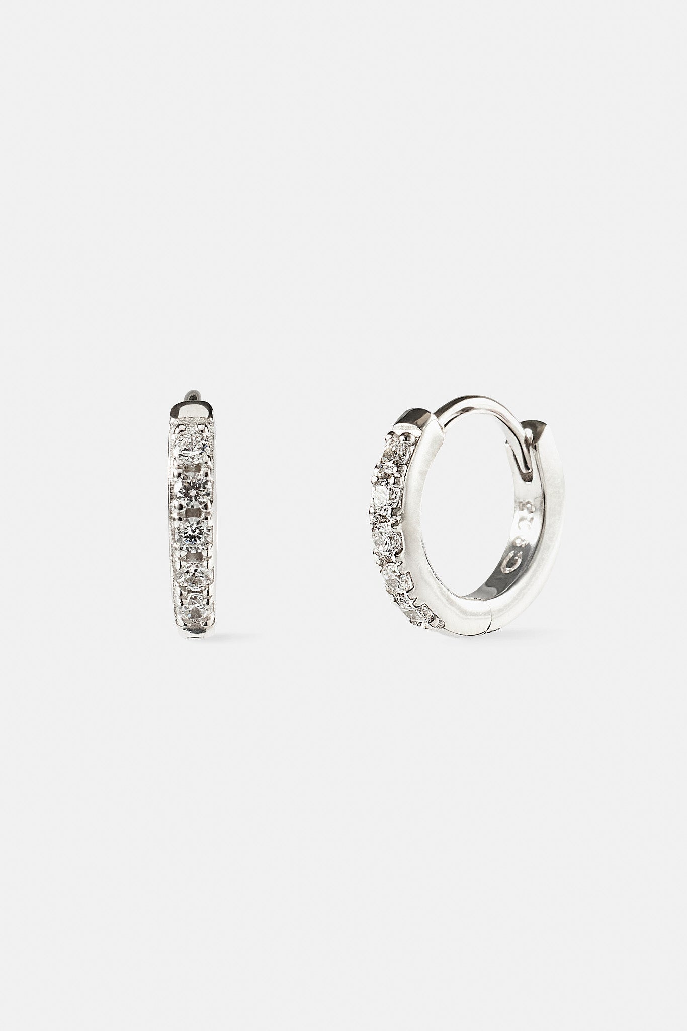 Iced Thin Huggie Earrings - 12mm - White