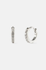 Iced Thin Huggie Earrings - 12mm - White