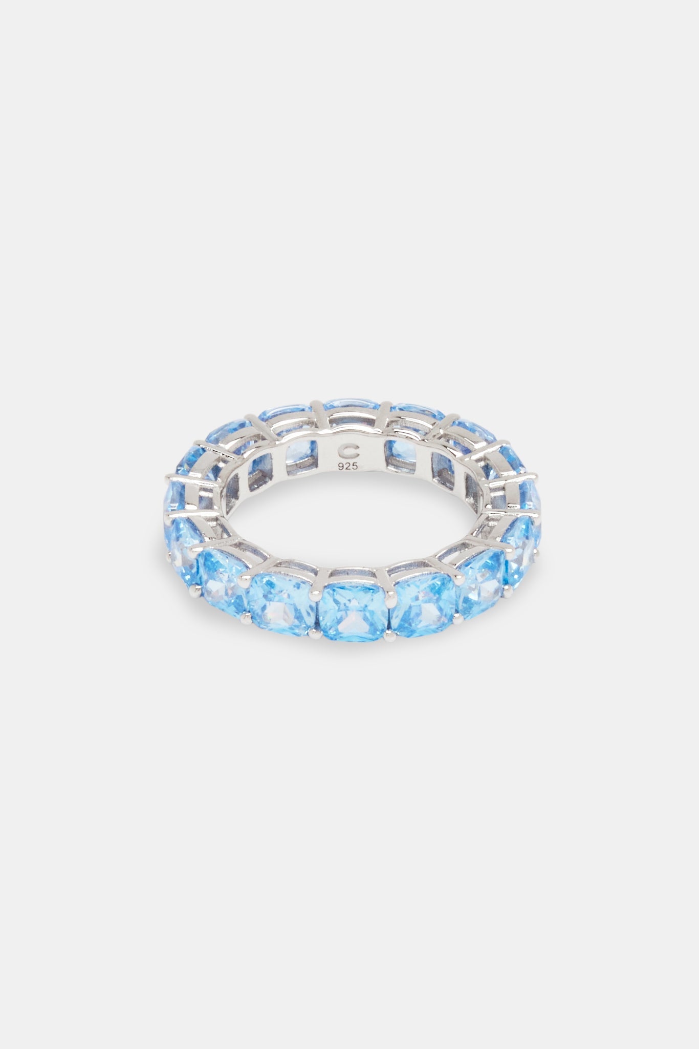925 Blue Large CZ Single Row Tennis Ring