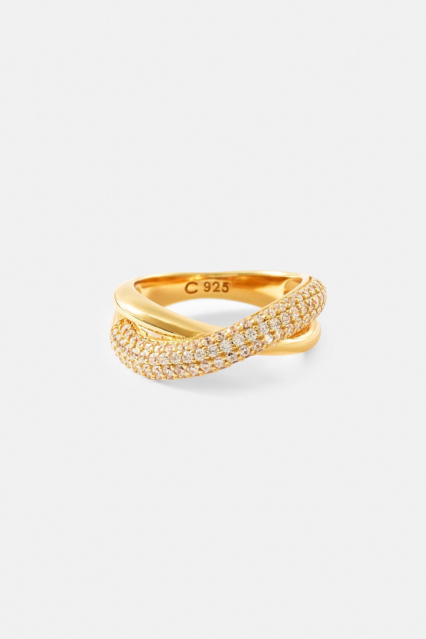 Polished & Iced Cross Over Ring - 8mm
