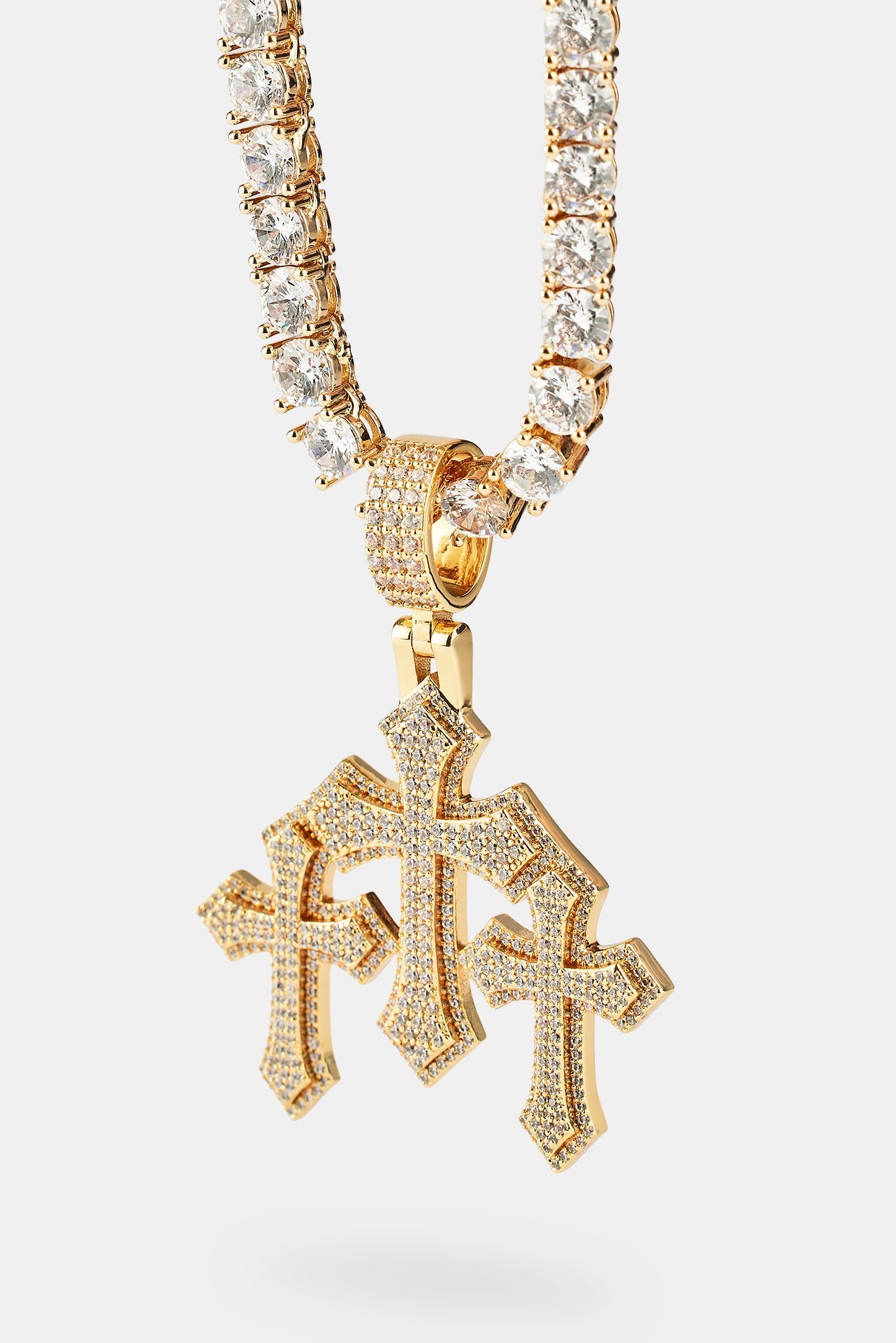 Men's Triple Cross Pendant - 35mm Gold
