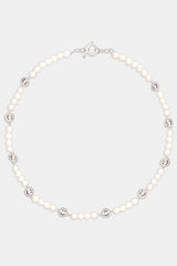 Pearl And Iced Face Motif Necklace