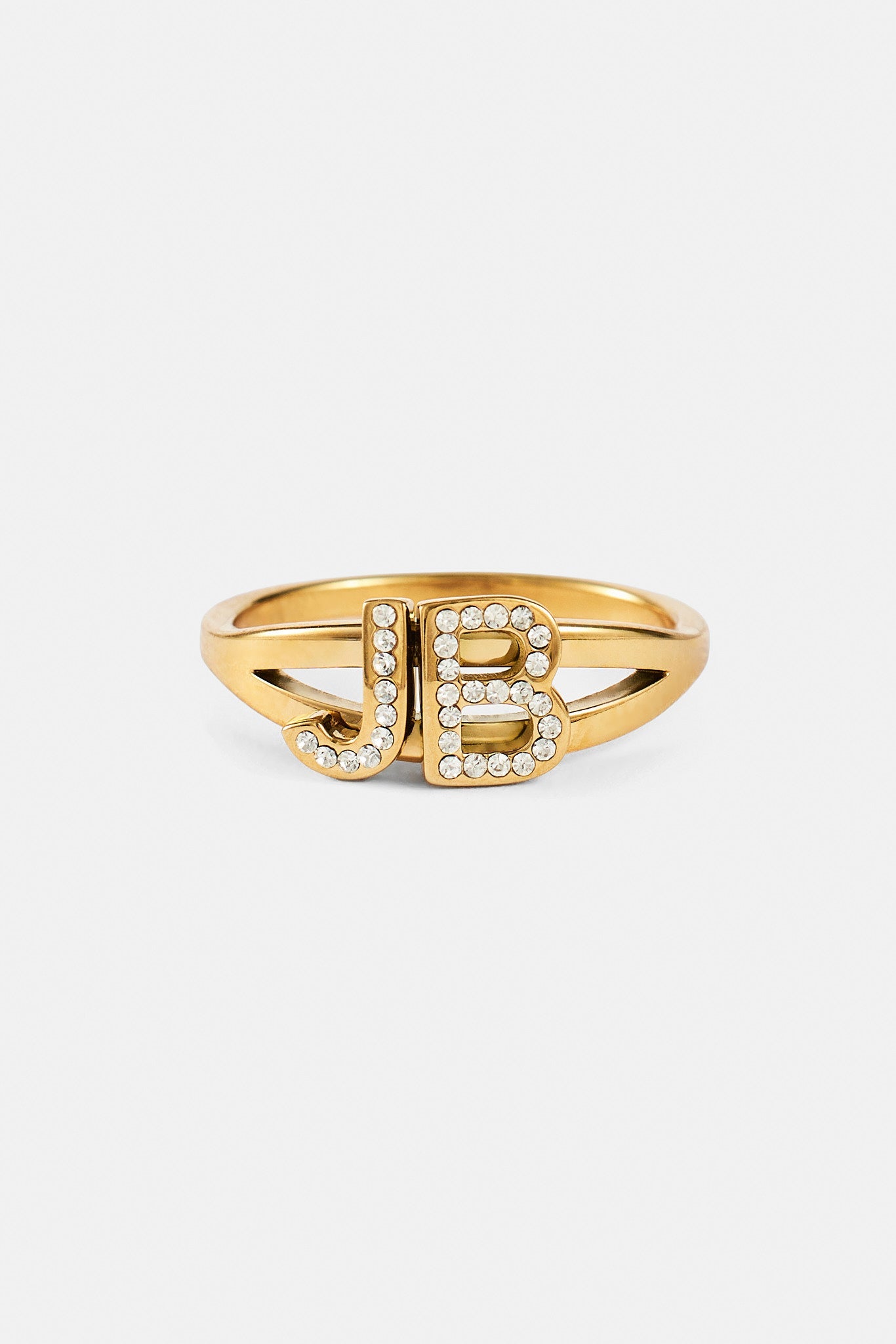 Iced Double Initial Ring - Gold - 10mm