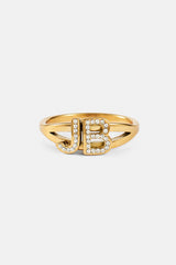 Iced Double Initial Ring - Gold - 10mm