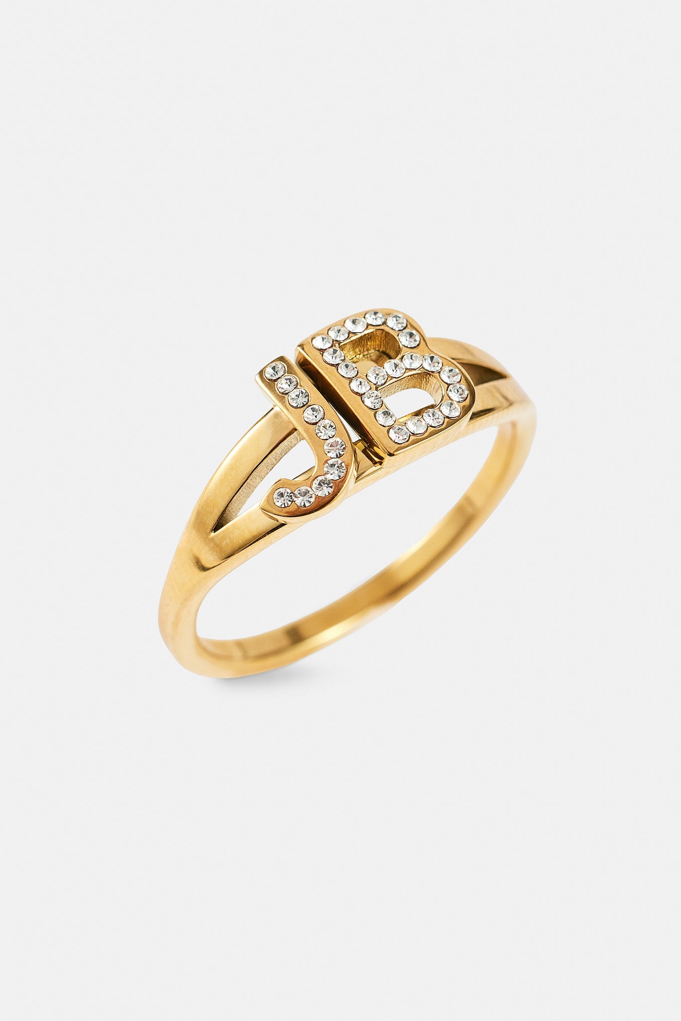 Iced Double Initial Ring - Gold - 10mm